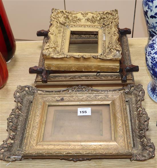 Five assorted picture frames Largest 43cm wide